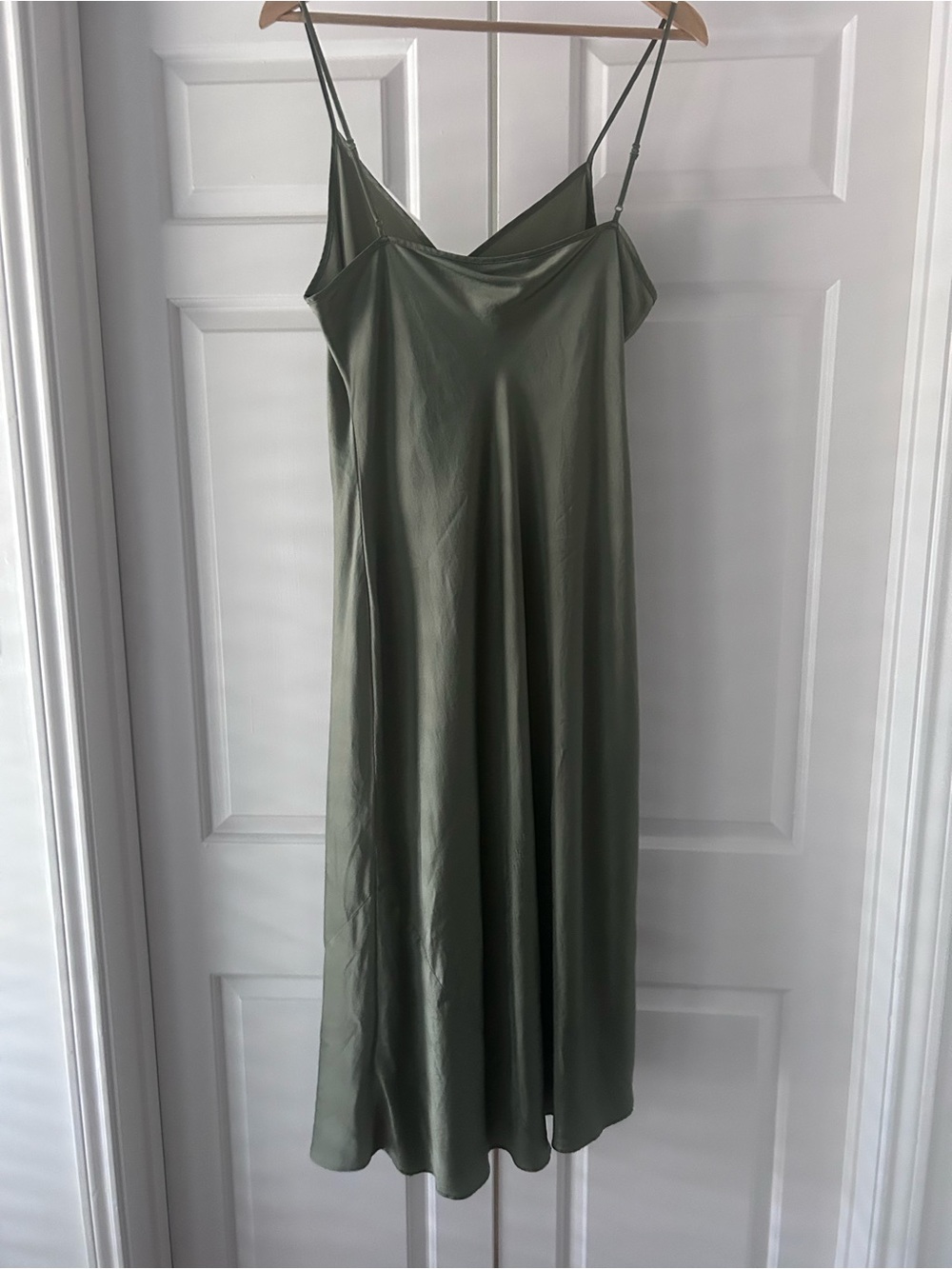 Quince 100% Washable Silk Slip Dress Moss Green Size XL - Picture 3 of 4